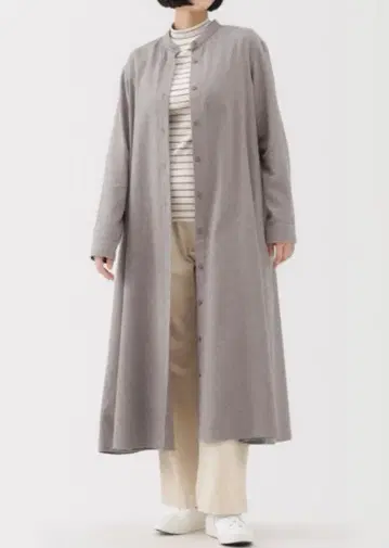 무인양품 양면 기모 플란넬 스탠드 카라 긴팔 원피스 베이지 XL