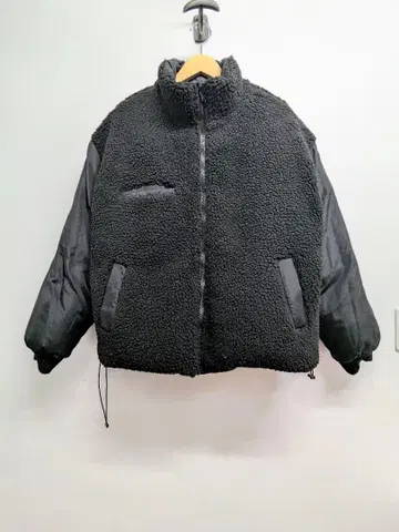 리버서블 다운 보아 숏 기장 퍼프 블루종 블랙 오버 사이즈