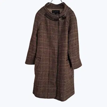 질스튜어트 체크 무늬 노카라 코트 브라운 고급 성숙한 코디