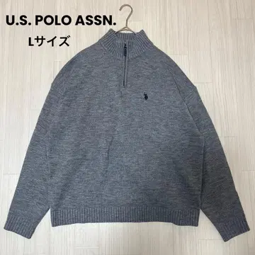 U.S. POLO ASSN. 로고 자수 하찌 하프 지퍼 니트