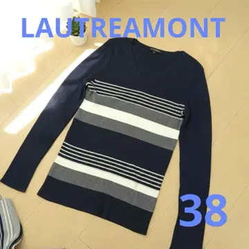 LAUTREAMONT V넥 보더 니트 스웨터 네이비 화이트