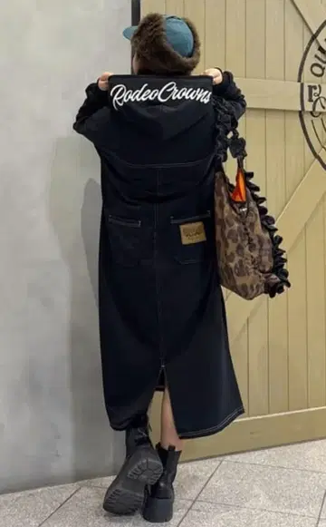 로데오 크라운 RCS 컬러 스티치 후드티 원피스 BLACK 롱 원피스