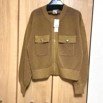 야마다야 미사용 새상품 포켓 시스루 니트 지퍼 가디건