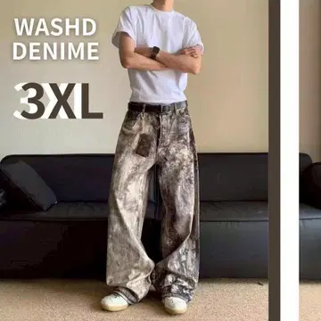 워시드 데님 리얼트리 XXXL 배기 팬츠 와이드 팬츠 카모플라주