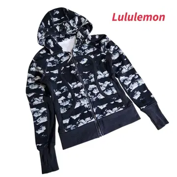 룰루레몬 올 패턴 약간 두꺼운 원단 집업 속기모 후드티 신축 리브 절개