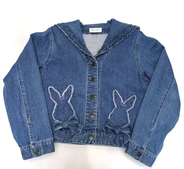 핑크하우스 깅엄 토끼 데님 세일러 카라 제켄 피코프릴