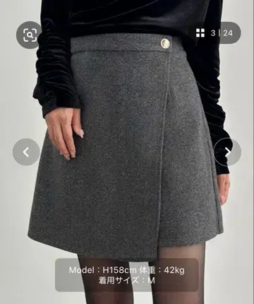 울 라이크 금장 버튼 랩 치마바지 L 차콜 그레이 CENEA