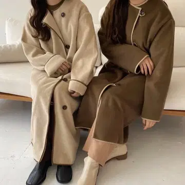 lawgy 파이핑 롱 코트 베이지