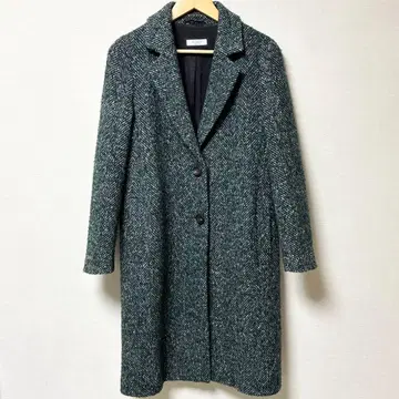 새상품급 고급 PESERICO 트위드 체스터 코트 그린 울 헤링본