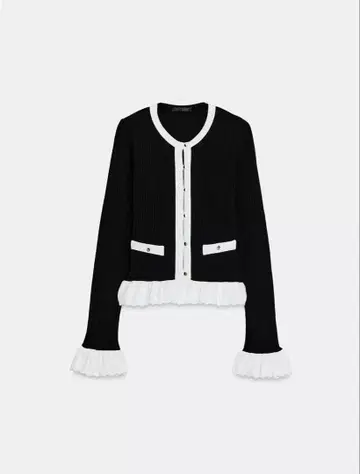 완판템 ZARA 대비 니트 콤비 자켓 가디건 바이컬러