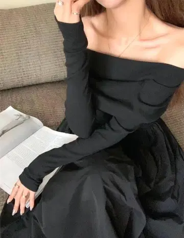 오프숄더 원피스 블랙 롱 A라인 스타일업 성숙/러블리 한국