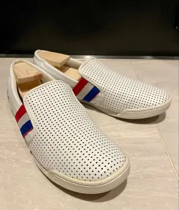 TOP SEVEN 가죽 슬립온 스니커즈 화이트 트리콜로르