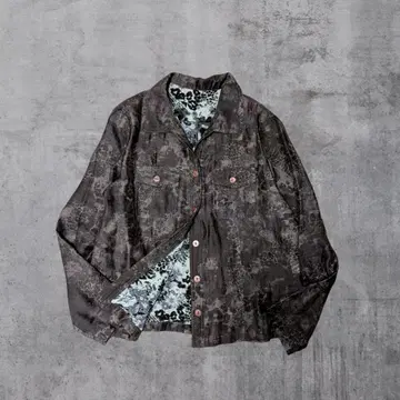 시스루 셔츠 꽃무늬 포켓 브라운 광택 비침 레트로