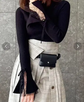 dazzlin 헤임 레이스 리브 니트탑 블랙