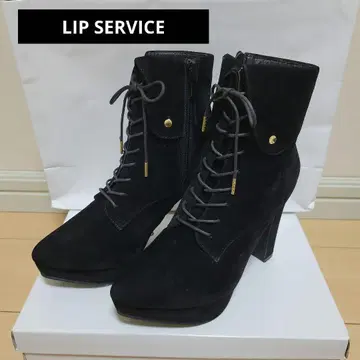 LIP SERVICE 블랙 하이힐 레이스업 부츠