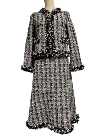 핑크하우스 트위드 셋업 노카라 수트 M