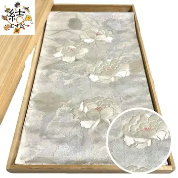 MO-3178 후쿠로 오비 자수 모란꽃 은사 은채 납 화이트 컬러