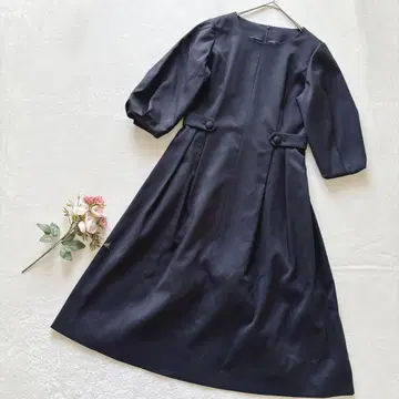 세레모니 원피스 포멀 퍼프 슬리브 허리 스트링 포함 A라인 S