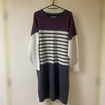 오샤레 워커 누아르 무릎 기장 원피스 미사용품 보더 플럼 그레이