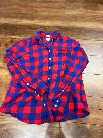 J crew 빨간색과 파랑 체크 무늬 긴팔 셔츠