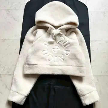 PATOU 보아 로고 자수 크롭 후드티 그로그랭 리본 S