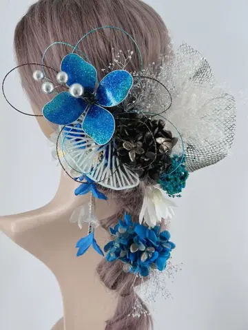 딥 아트 머리 장식 반짝이는 머리 장식 성인식 졸업식 파랑 실버 골드