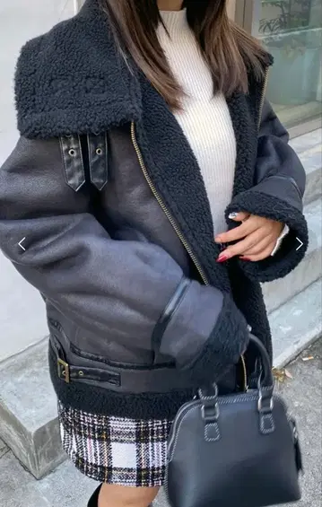 인조 가죽 보아 자켓 블랙