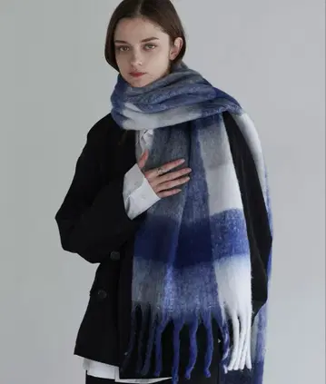 SOCCE 블록 체크 샤기 프린지 머플러