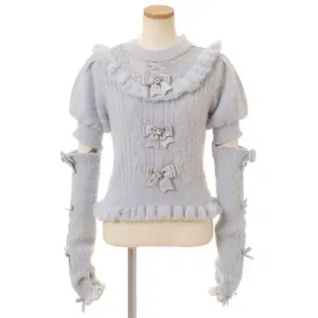 리즈리사 암워머 3연 리본 니트 블루