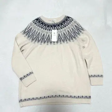 KUMIKYOKU 화이트 노르딕 무늬 니트 쿠미쿄쿠 페어아일 샤기