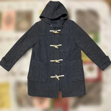 다크 그레이 더플 코트 후드 부착