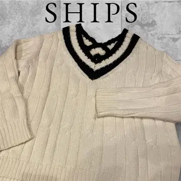 새상품급 SHIPS 화이트 V넥 케이블 짜임 스웨터 프리 사이즈