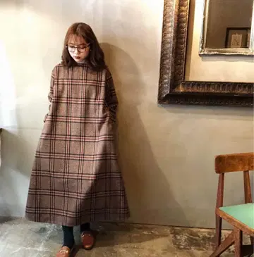 몬나룸 체크 무늬 롱 원피스