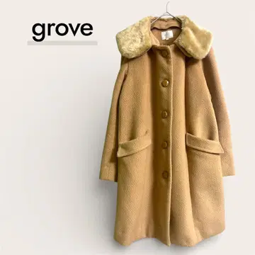 grove 퍼 카라 부착 롱 코트 L 베이지 카멜 계열