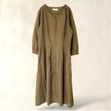 애니시스 셔츠 원피스 긴팔 V넥 플레어 A라인 카키 M 상당