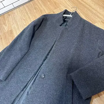 울 혼방 노카라 롱 코트 그레이