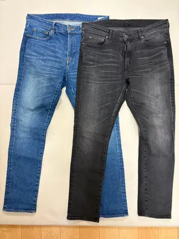 재팬 블루 청바지 하이퍼 스트레치 에이징 가공 테이퍼드 청바지