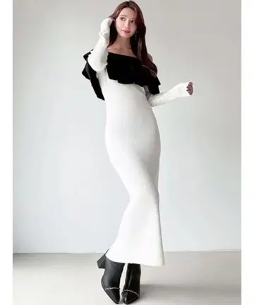 프릴 타이트 니트 원피스