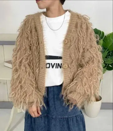 택 포함 새상품 ABITOKYO 루프 샤기 가디건