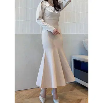 EIMY ISTOIRE 프릴 칼라 머메이드 니트 원피스