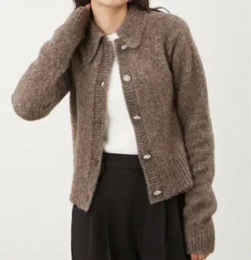 [ 미라 오웬 ] 비쥬 버튼 폴로 니트 가디건 브라운