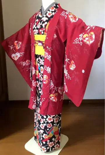 겉옷 롱겉옷 앤티크 홍색 귤꽃 다이쇼 로망