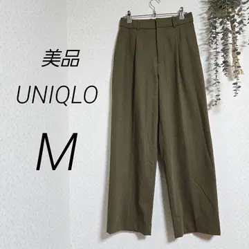 새상품급 UNIQLO 턱 와이드 팬츠 m 올리브 브라운 유니클로 원턱