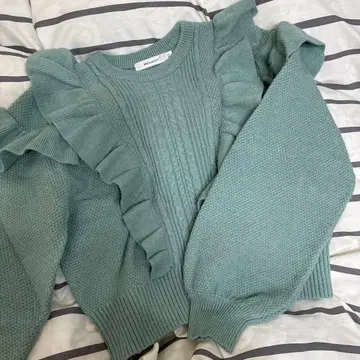 MOUSSY 프릴 니트 스웨터 민트 그린