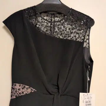 블랙 레이스 장식 롱 드레스