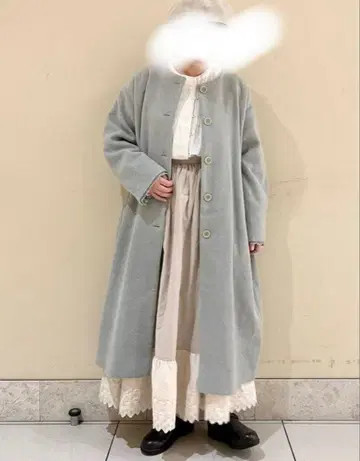 사만사 모스모스 TSUHARU 소매 레이스 울 혼방 코트 민트