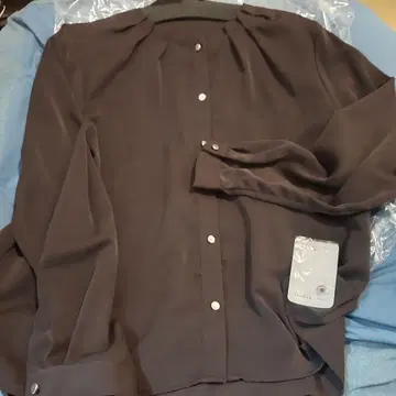 다크 네이비 쉬폰 긴팔 블라우스