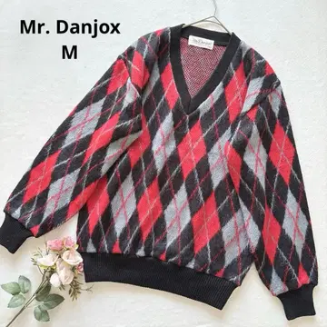 다이아몬드 패턴 니트 스웨터 V넥 복슬복슬 푹신푹신 레드 계열 M