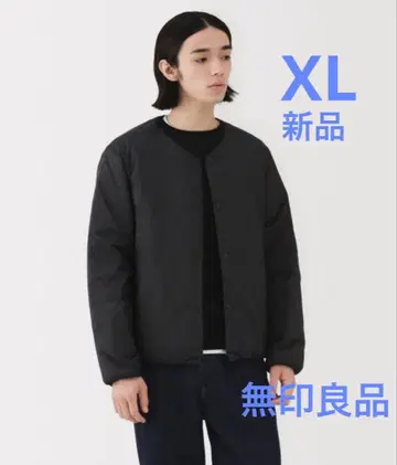 무인양품 새상품 신사 경량 다운 포켓터블 노카라 자켓 블랙 XL