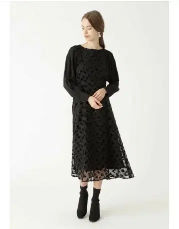 새상품 JILL STUART 벨 플라워 자카드 원피스 2 S 블랙 꽃무늬